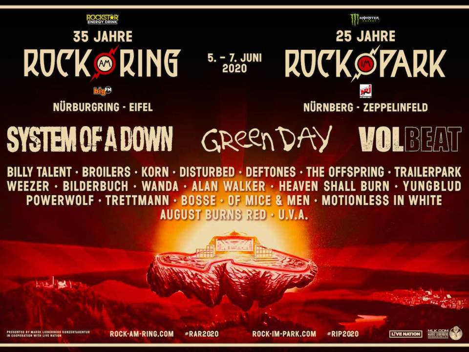 System of a Down, Green Day și Volbeat, headlineri la Rock am Ring și Rock im Park 2020